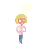 cartoon woman gesturing at self with speech bubble N28