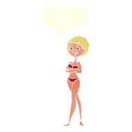 cartoon retro woman in bikini with speech bubble N8