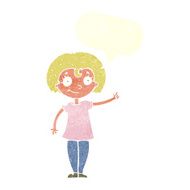 cartoon happy woman pointing with speech bubble N66