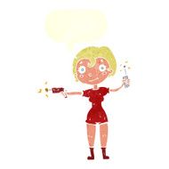 cartoon future space girl with speech bubble N10