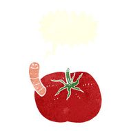 cartoon tomato with worm speech bubble N4