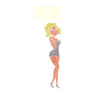 cartoon attractive woman in short dress with speech bubble N9