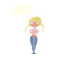 cartoon offended woman covering herself with speech bubble N10