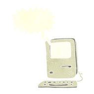 cartoon old computer with speech bubble N25