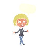 cartoon woman shrugging shoulders with speech bubble N488