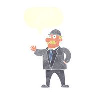 cartoon sensible business man in bowler hat with speech bubble N10