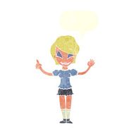 cartoon pretty girl with idea speech bubble N30