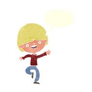 cartoon happy boy dancing with speech bubble N10