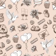 Vector seamless pattern with hand drawn wedding elements