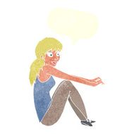 cartoon happy woman sitting with speech bubble N18