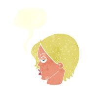 cartoon woman raising eyebrow with speech bubble N20