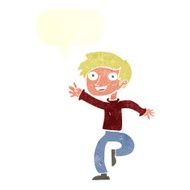 cartoon excited boy dancing with speech bubble N10