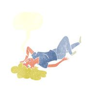 cartoon woman lying on floor with speech bubble N19