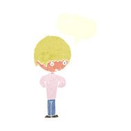 cartoon nervous boy with speech bubble N9