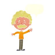 cartoon man with mustache waving speech bubble N30