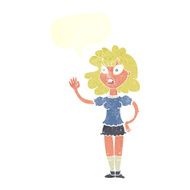 cartoon worried woman waving with speech bubble N20
