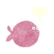 cartoon puffer fish with speech bubble N10