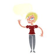 cartoon woman waving with speech bubble N331