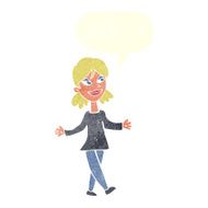 cartoon woman with no worries speech bubble N39