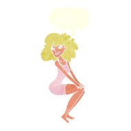 cartoon sitting woman in dress with speech bubble N10