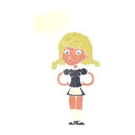 cartoon happy waitress woman with speech bubble N10