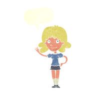 cartoon woman waving with speech bubble N332