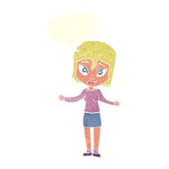 cartoon woman shrugging shoulders with speech bubble N489