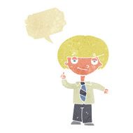 cartoon school boy answering question with speech bubble N48