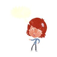 cartoon happy woman pointing with speech bubble N67