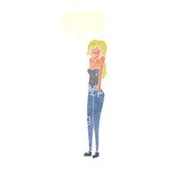 cartoon pretty woman shrugging shoulders with speech bubble N10