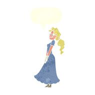 cartoon pretty woman in dress with speech bubble N50