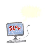 cartoon slow computer with speech bubble N2