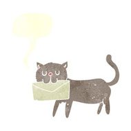 cartoon cat carrying letter with speech bubble N10