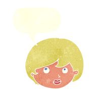 cartoon female face looking upwards with speech bubble N10
