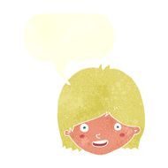 cartoon happy female face with speech bubble N180