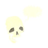 cartoon ancient spooky skull with speech bubble N6