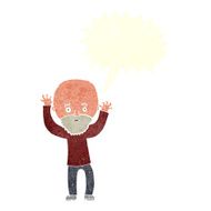 cartoon bearded man panicking with speech bubble N10