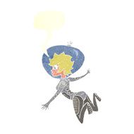 cartoon space woman with speech bubble N30