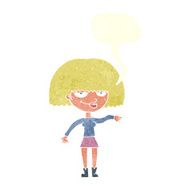 cartoon smug woman making dismissive gesture with speech bubble N10