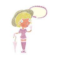 cartoon woman in summer hat waving with speech bubble N10