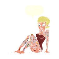 cartoon tattoo girl in swimsuit with speech bubble N9