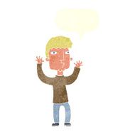 cartoon anxious man with speech bubble N10