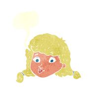 cartoon pretty female face with speech bubble N94