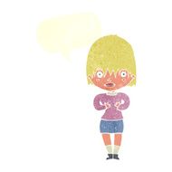 cartoon woman making Who Me? gesture with speech bubble N44