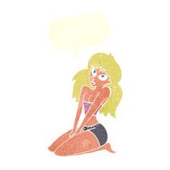 cartoon woman in skimpy clothing with speech bubble N10