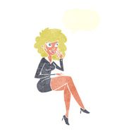 cartoon office woman sitting with speech bubble N10