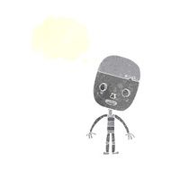cartoon sad robot with speech bubble N10