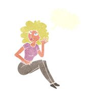 cartoon woman listening with speech bubble N7