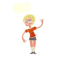 cartoon girl waving with speech bubble N29