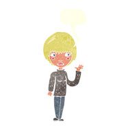 cartoon woman waving with speech bubble N333